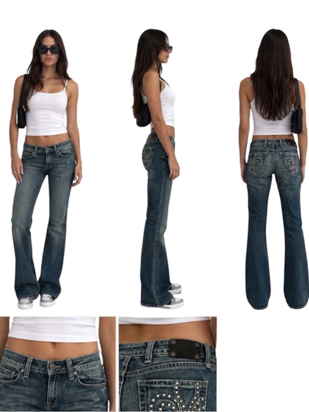 Miss Me Buckle Denim Rhinestone Leather Fleur De Lis Sexy Jeans  32”👖✨